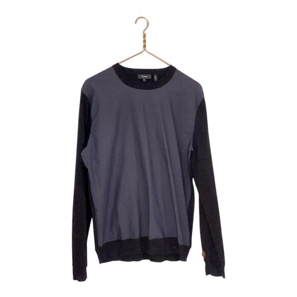 Theory Blue Black Gallard Long Sleeve Pullover Basic Sweater Size L - Picture 1 of 5